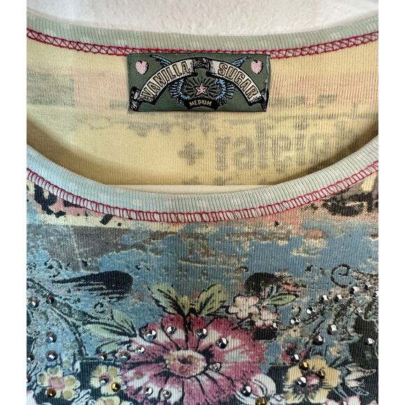 Vintage Y2K Vanilla Sugar Size Medium Jeweled French Floral Whimsy Blouse - Picture 3 of 9